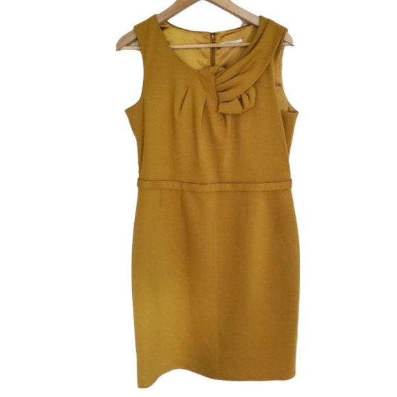 Tahari Jackie O Retro Style Mustard Sheath Dress 6 - Picture 6 of 9